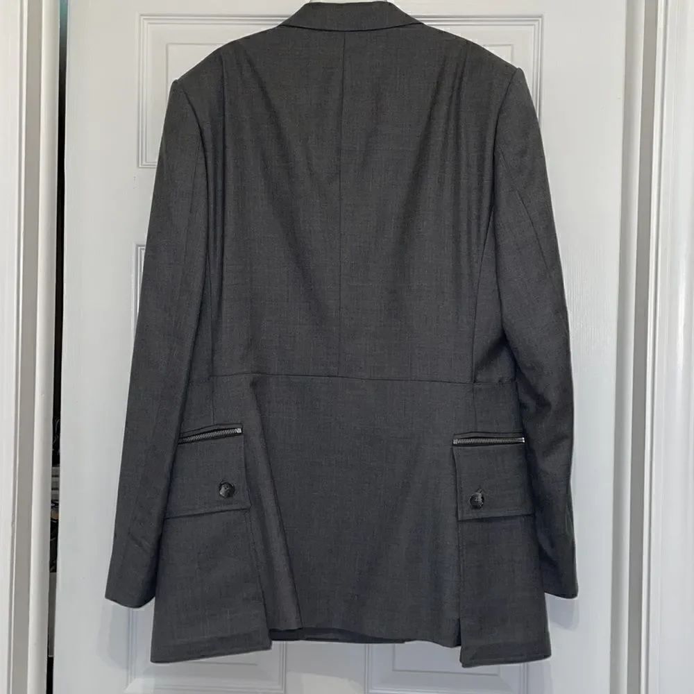 Burberry Charcoal Grey English Fit Wool Tailored Jacket With Cargo Belt Detail